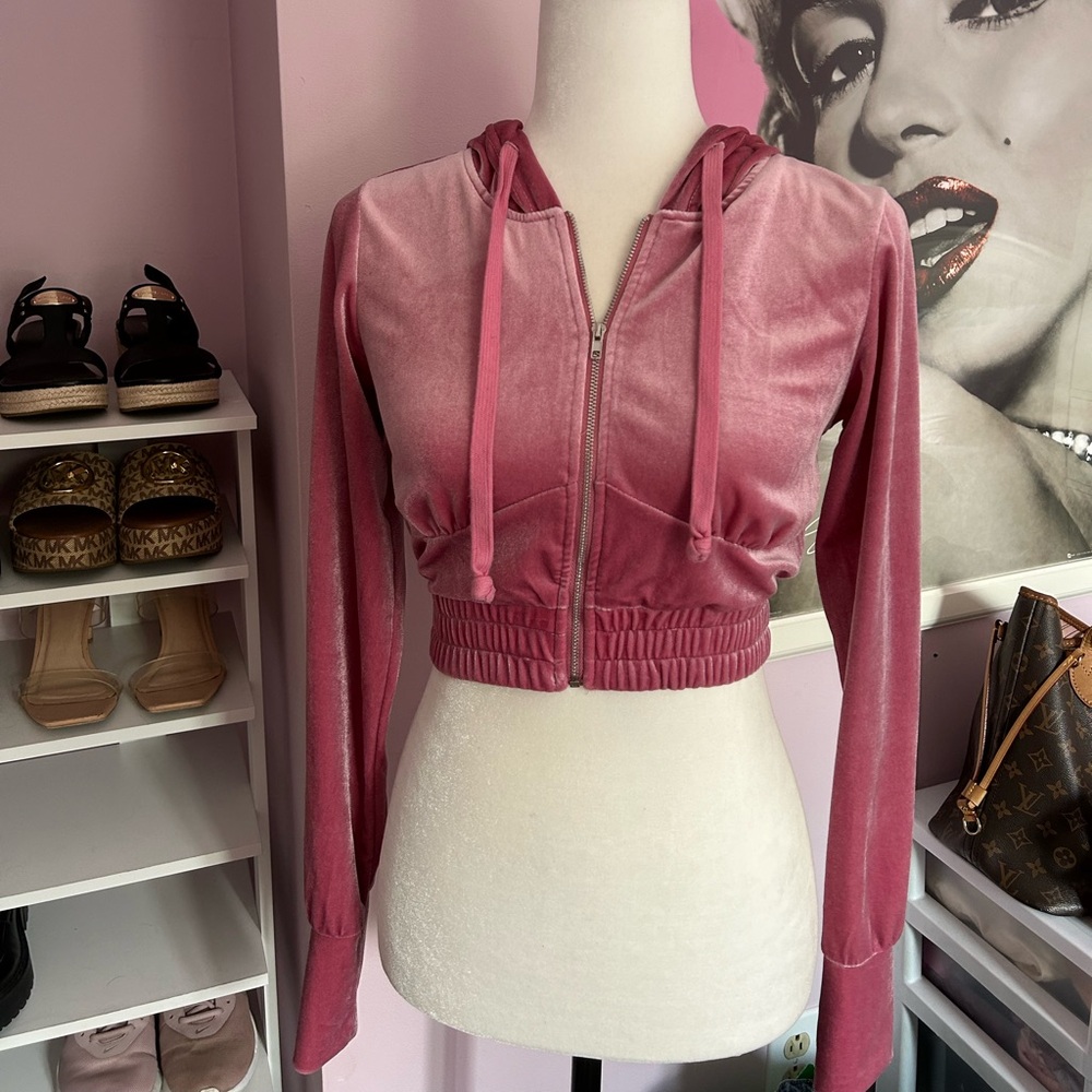 💖Pink velour zip up hoodie & pants set✨